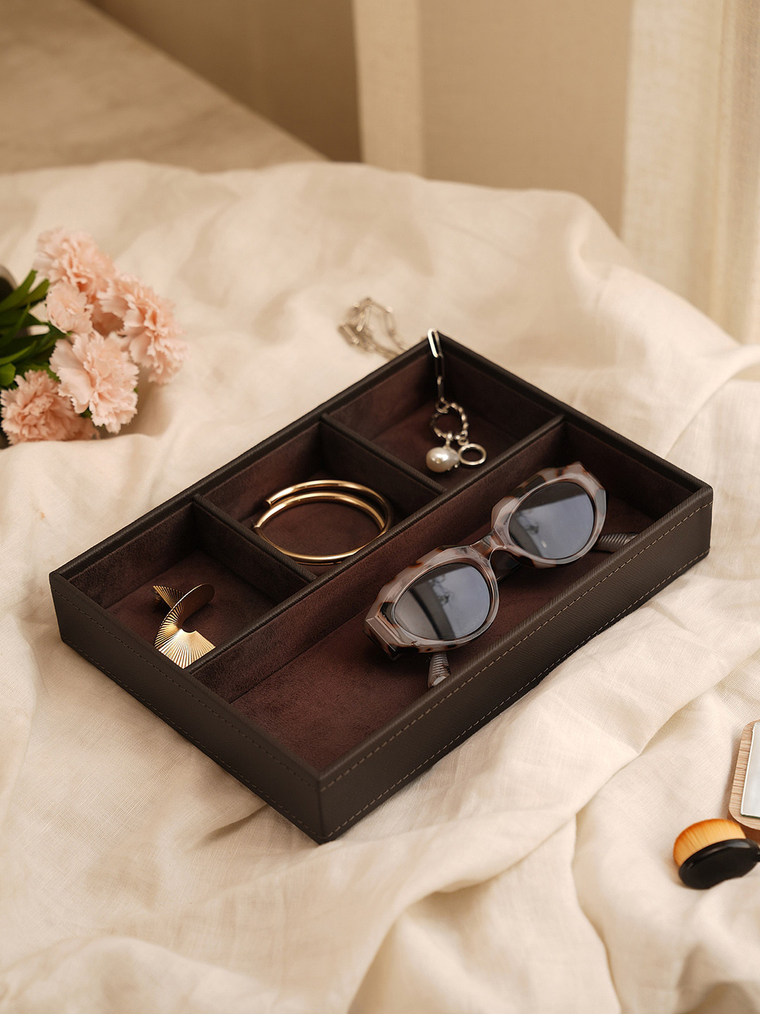 Buy Pure Home And Living Dark Brown 4 Compartments Faux Leather