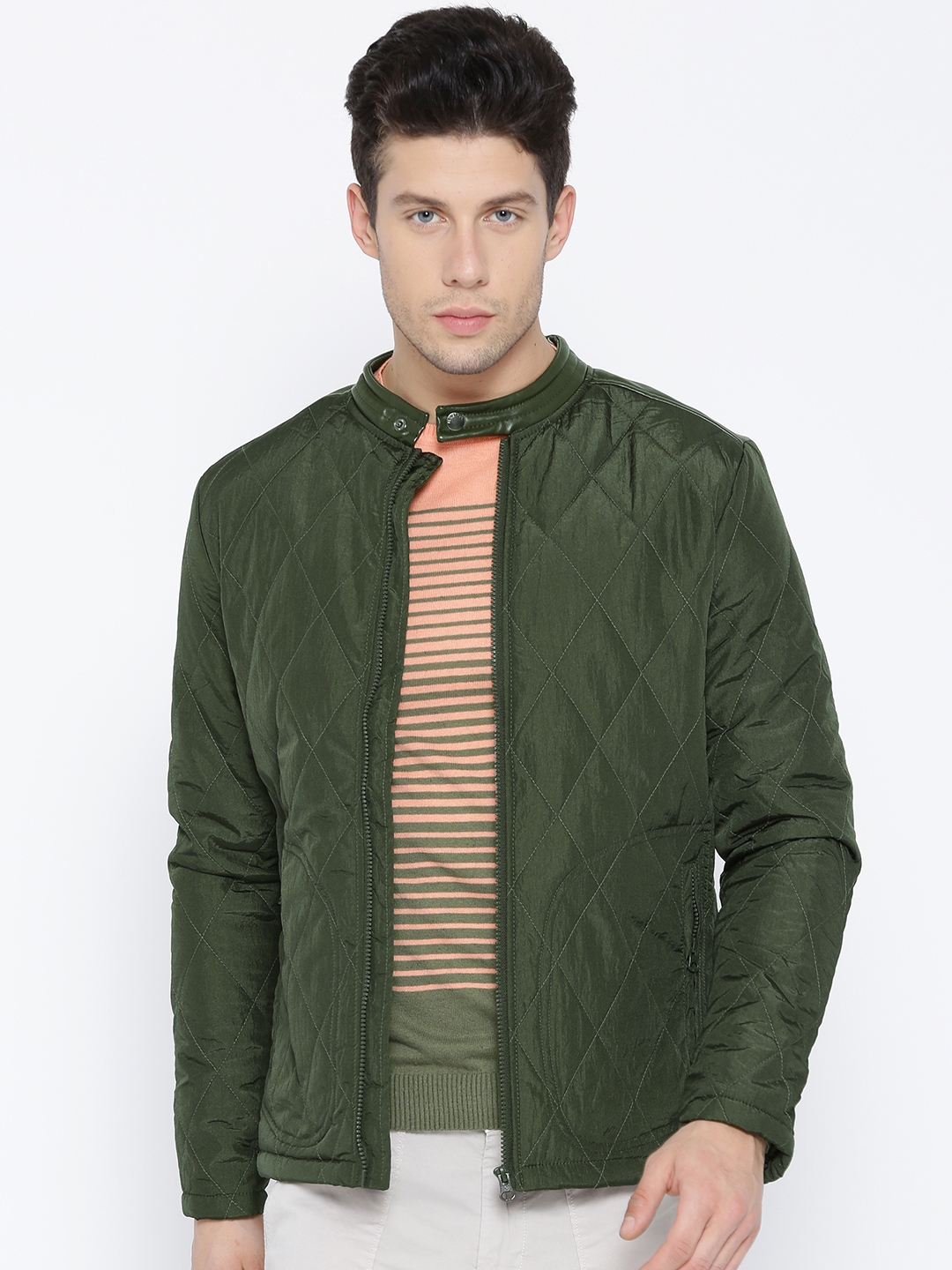 Buy United Colors Of Benetton Men Olive Green Solid Quilted Jacket ...