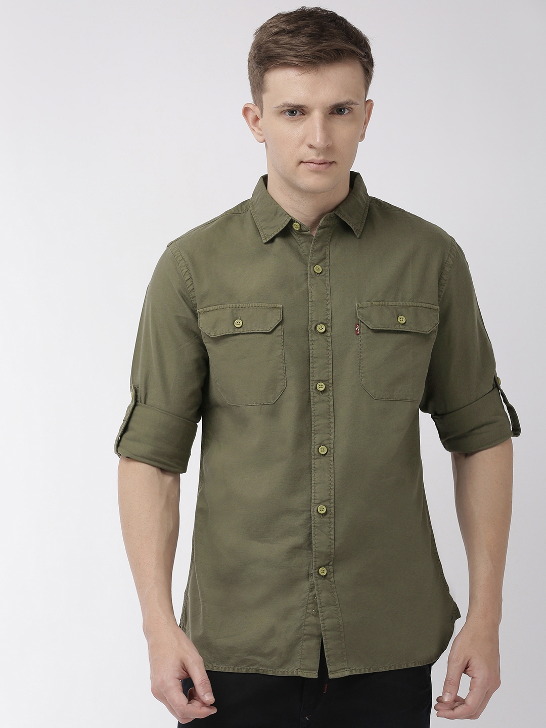 Buy Levis Men Olive Green Slim Fit Solid Casual Shirt - Shirts for Men ...