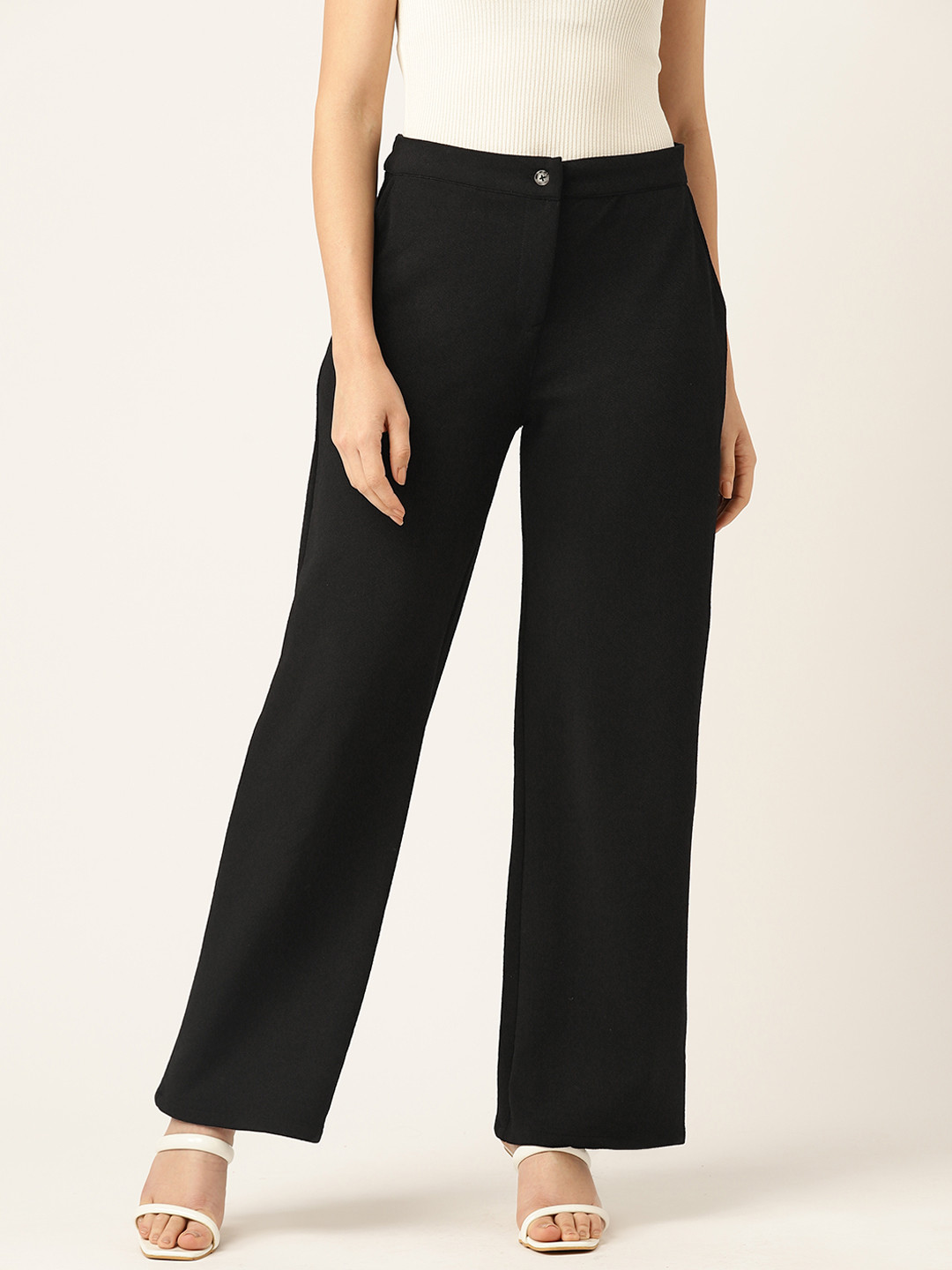 Buy Off Label Women Black Smart Flared Trousers Trousers for Women
