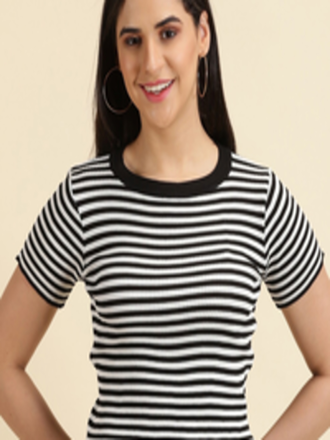 Buy SHOWOFF Striped Knitted Acrylic Crop Fitted Top - Tops for Women ...