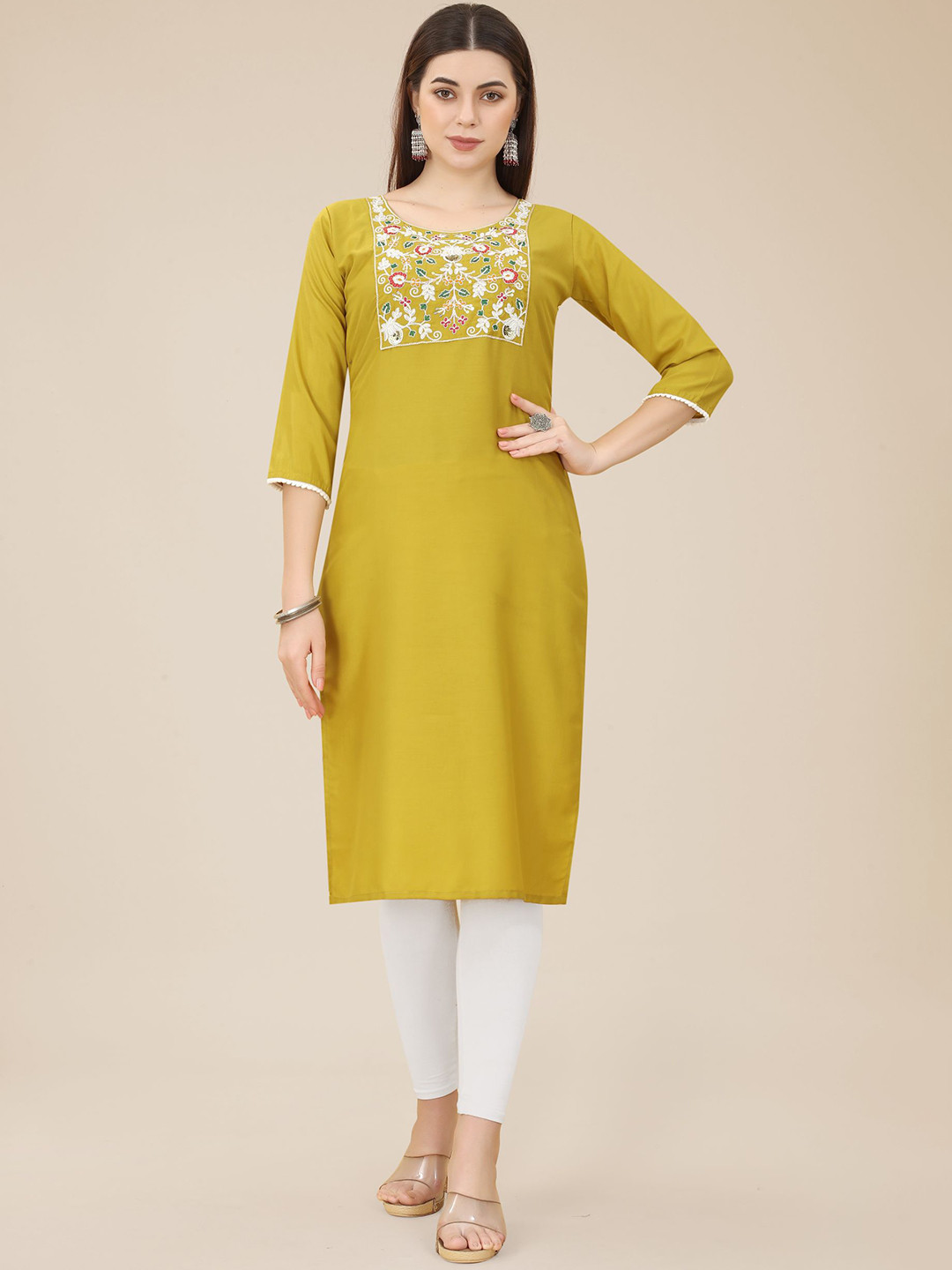 Women'S Mustard Yellow Yoke Design Kurta With Palazzos