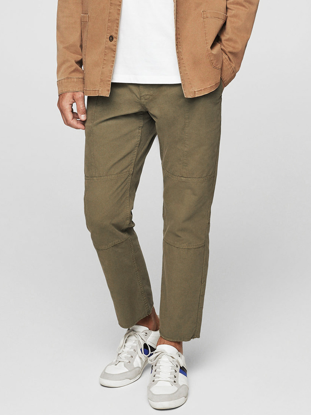 Buy MANGO MAN Men Olive Green Regular Fit Solid Regular Trousers