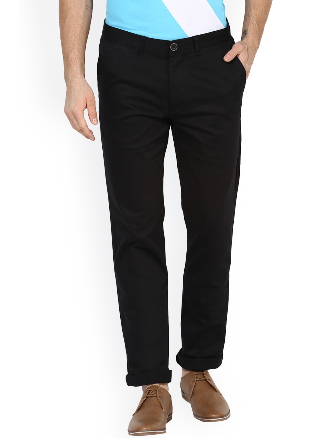 Buy Red Tape Men Black Smart Regular Fit Solid Chinos - Trousers for ...