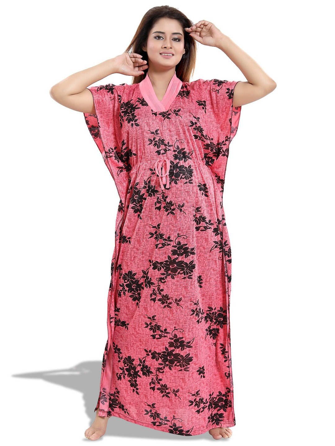 Buy SHOPPING STATION Floral Printed Satin Kaftan Maxi Nightdress