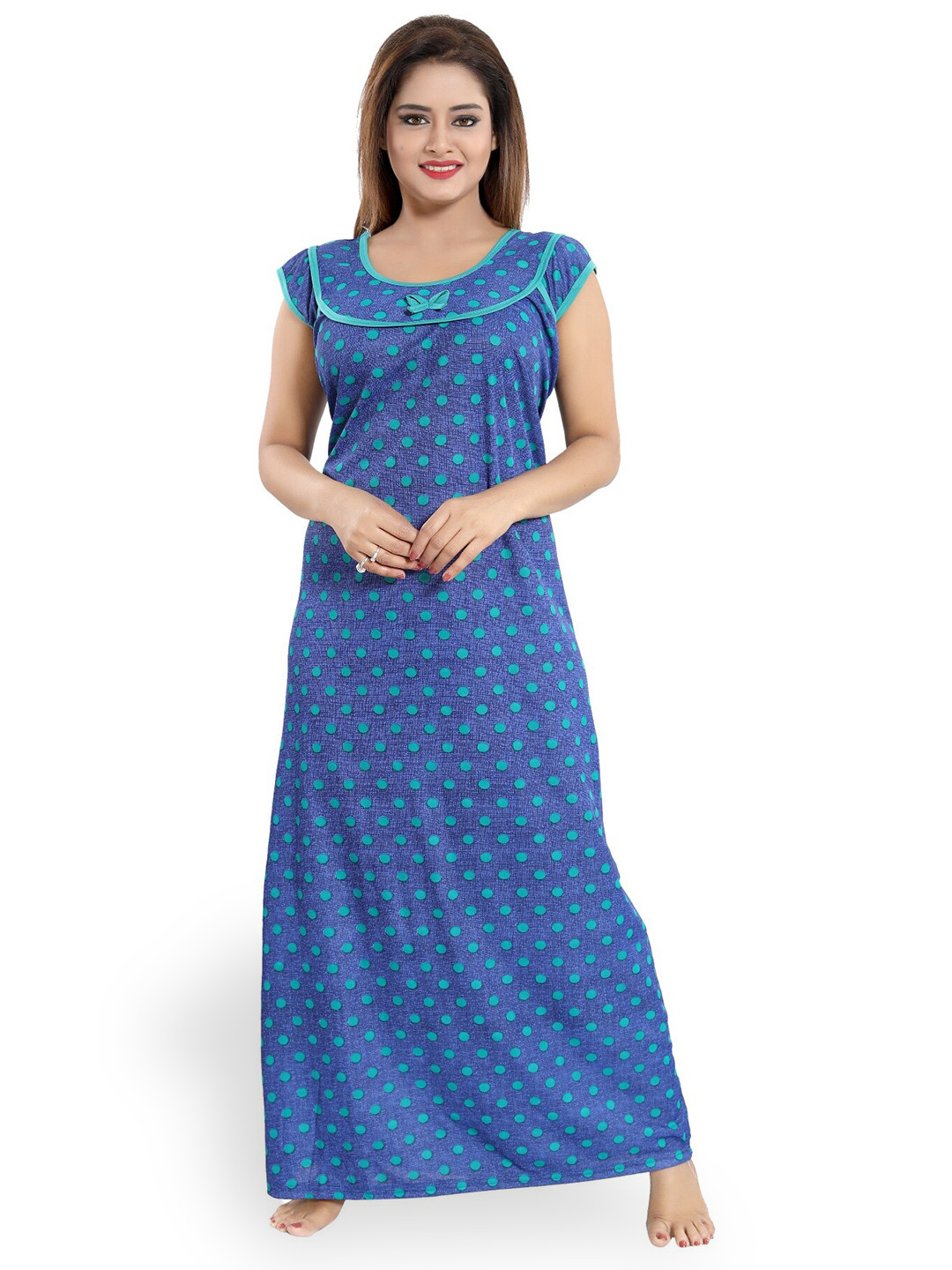 Buy SHOPPING STATION Polka Dots Printed Satin Maxi Nightdress