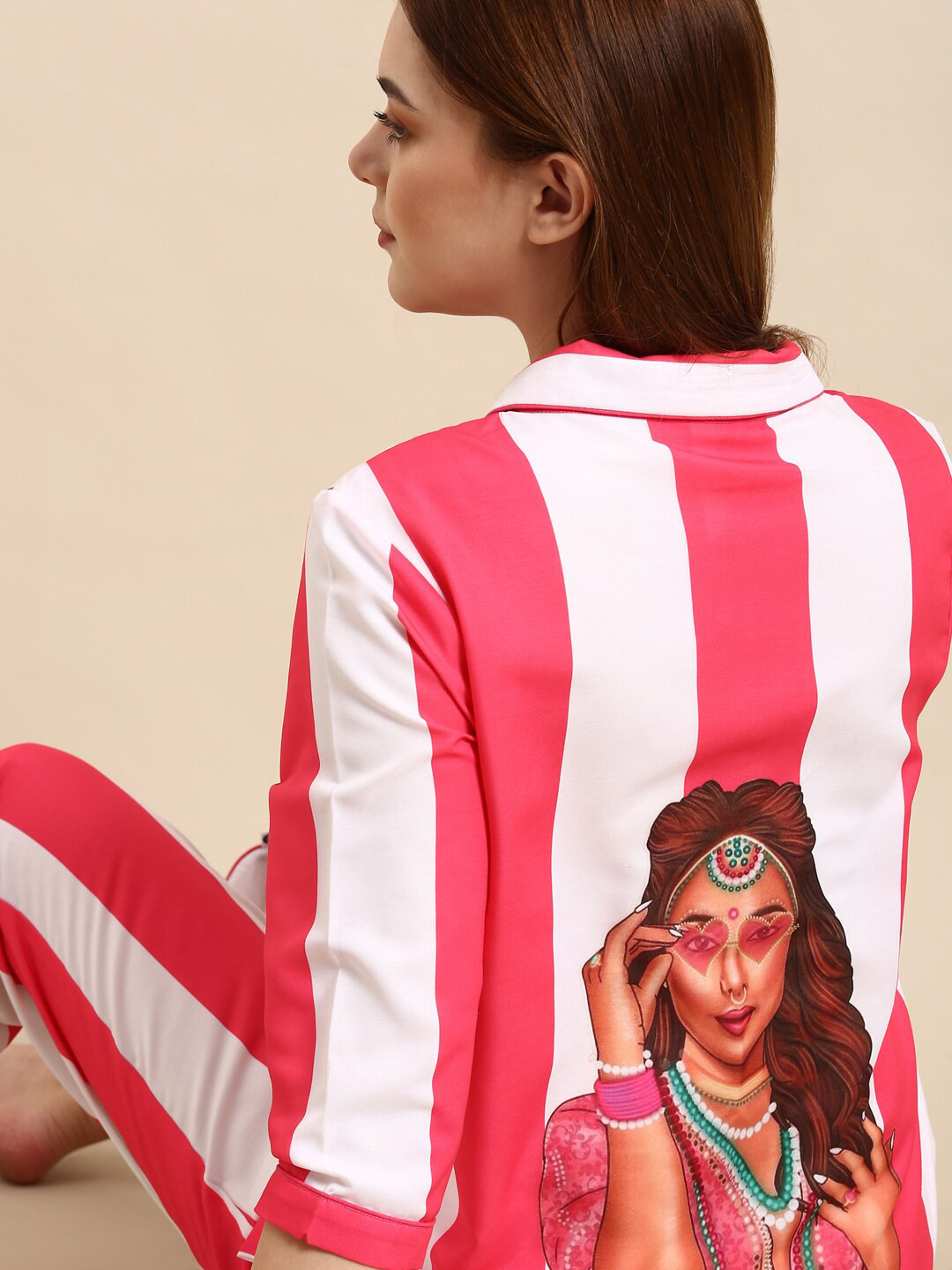 Buy Bannos Swagger Pink & White Striped Night Suit Night Suits for Women 22686446 Myntra