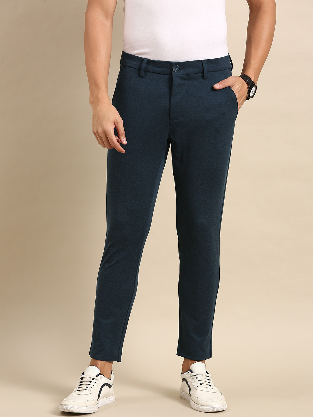 Grey Cropped Fit Chinos For Men By Being Human Clothing main image 1