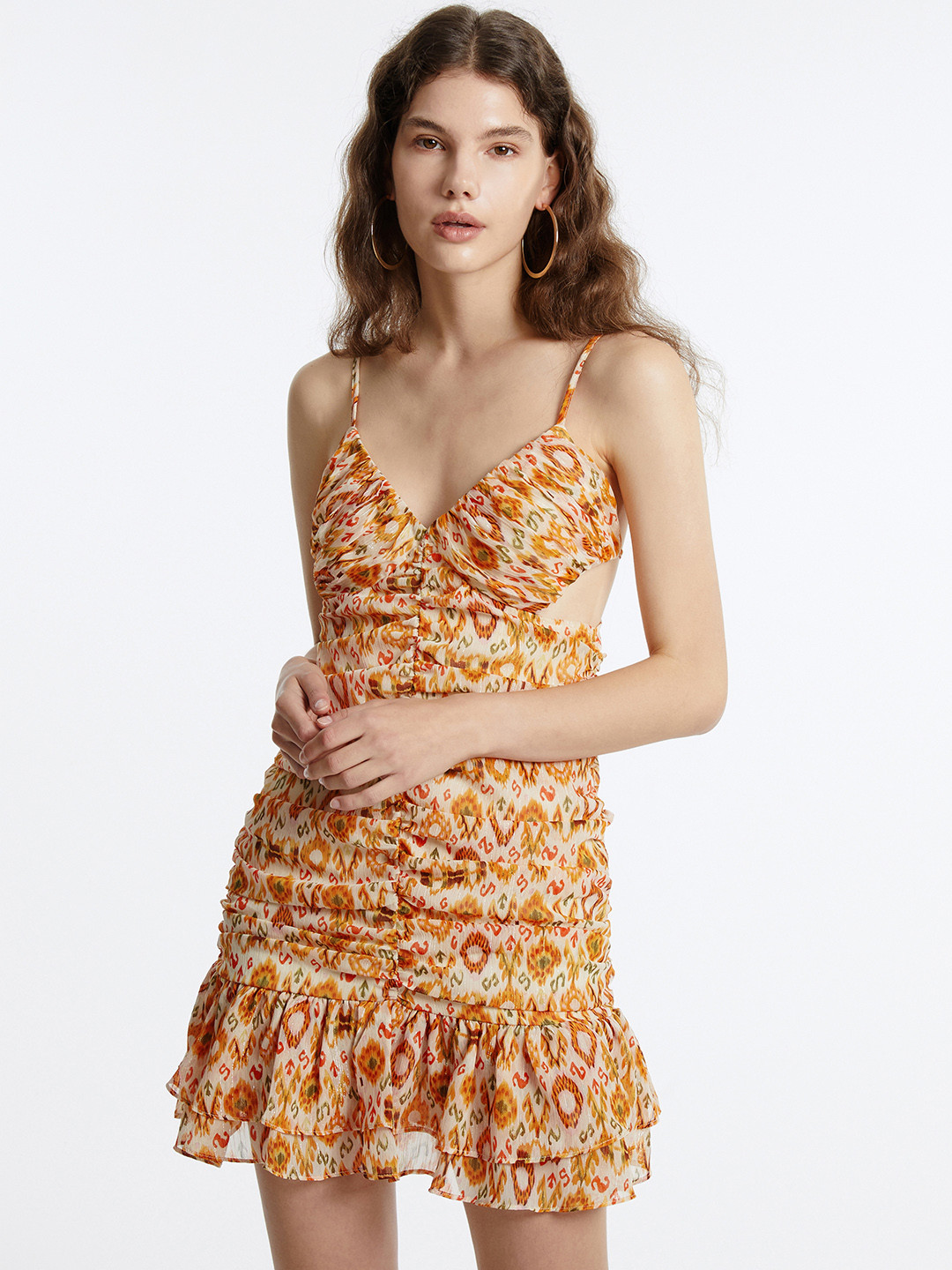 Buy Urban Revivo Chiffon Ruched Floral Print Sheath Mini Dress ...