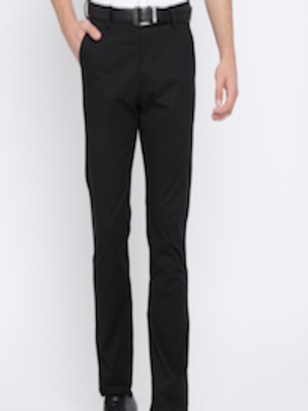 Buy Allen Solly Men Black Custom Regular Fit Solid Regular Trousers ...