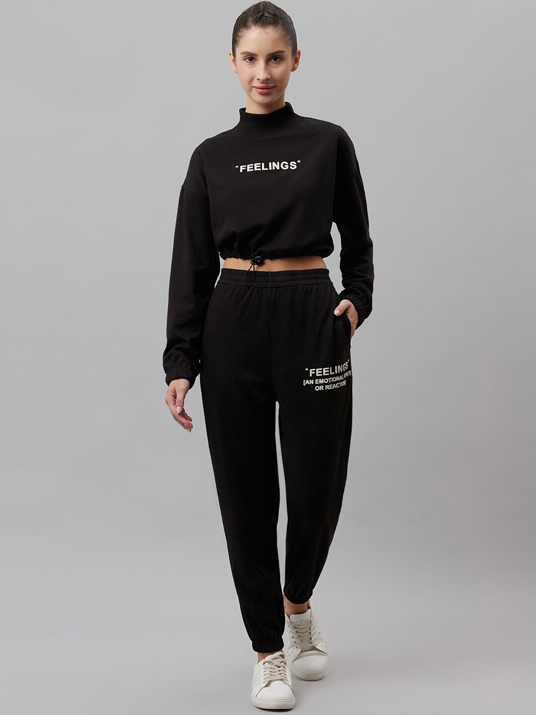 Buy Laabha Women Printed Detail Cotton Mock Collar Mid Rise Tracksuits