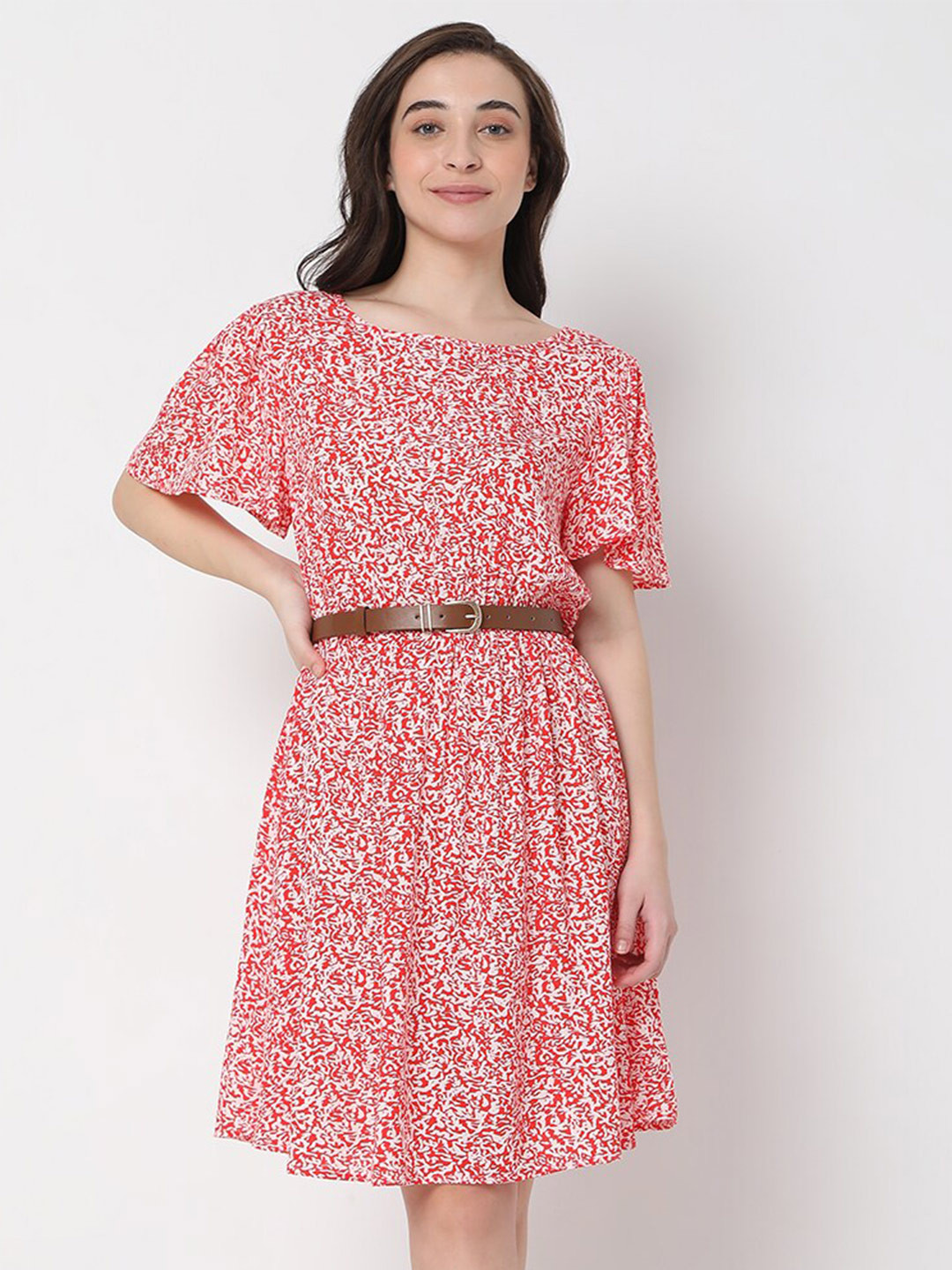 Buy Vero Moda Printed Flutter Sleeve Fit & Flare Knee Length Dress
