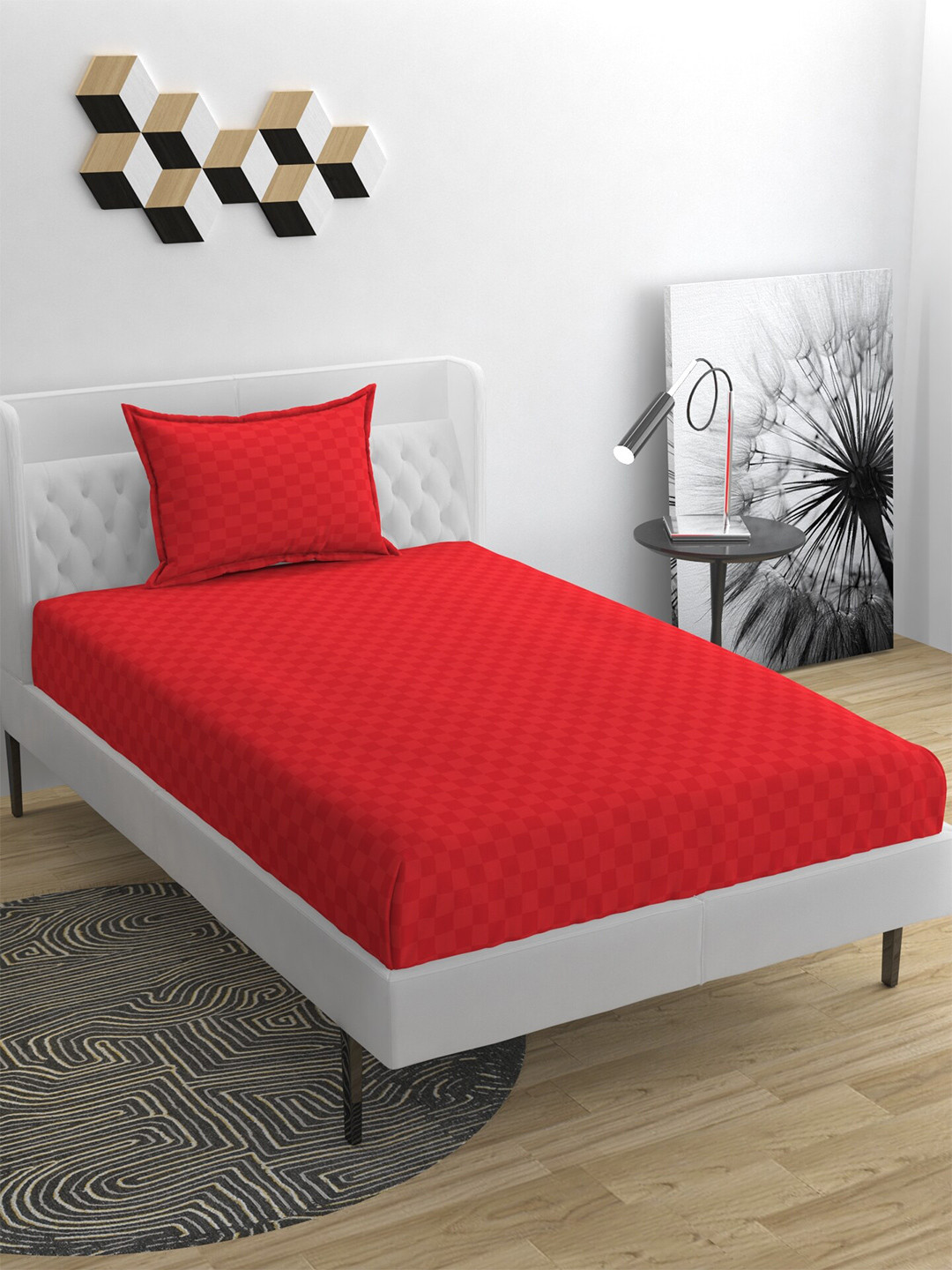 Buy BELVOSTUM String Stone Red Checked 180 TC Cotton Single Bedsheet & Pillow Cover Bedsheets