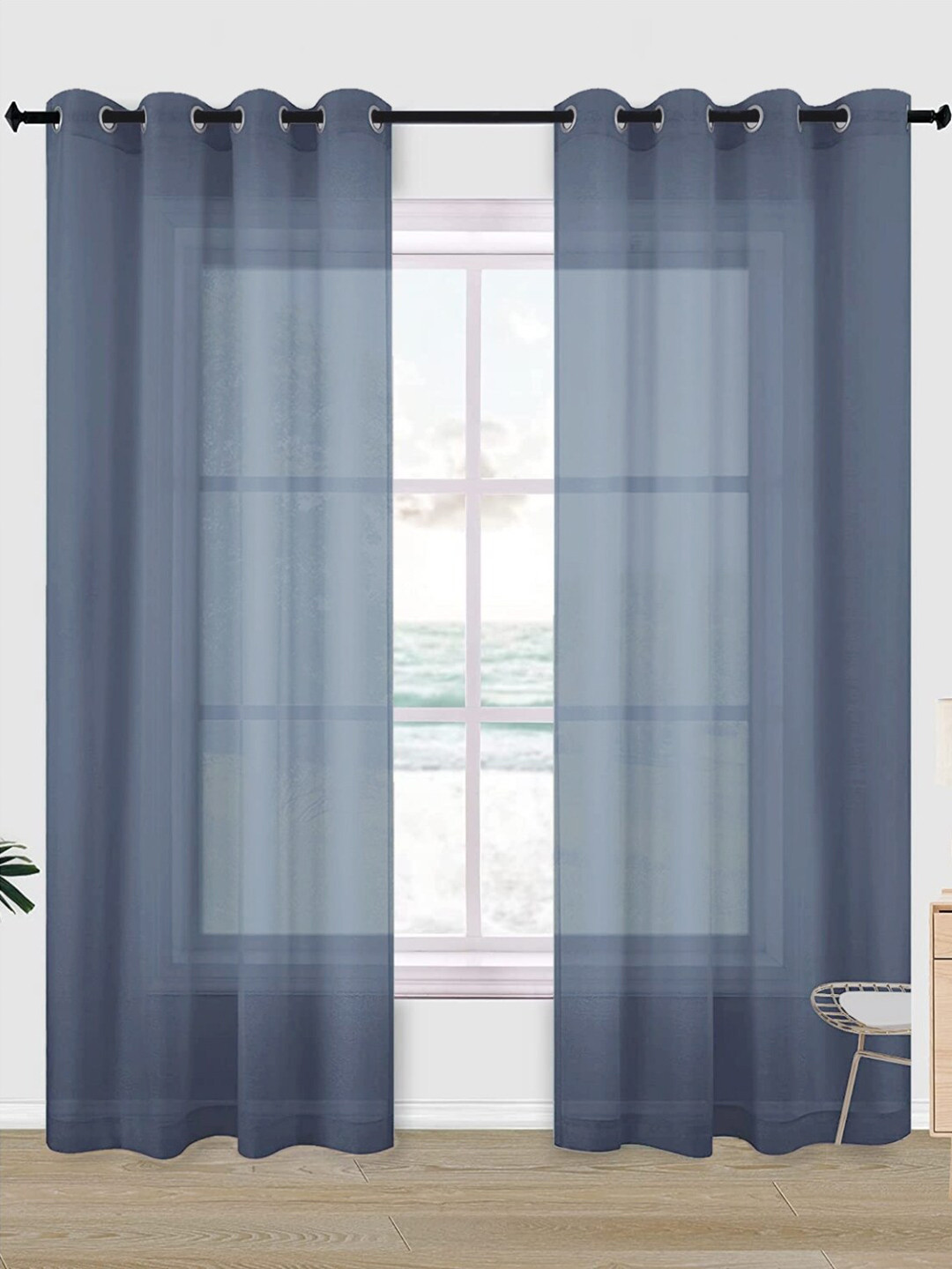 Buy URBAN SPACE Blue 2 Piece Sheer Window Curtains Curtains And