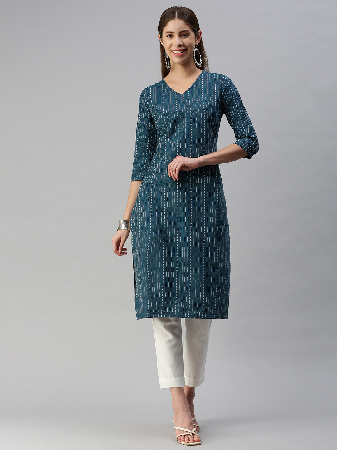 Women's Teal Graphic Straight Kurta