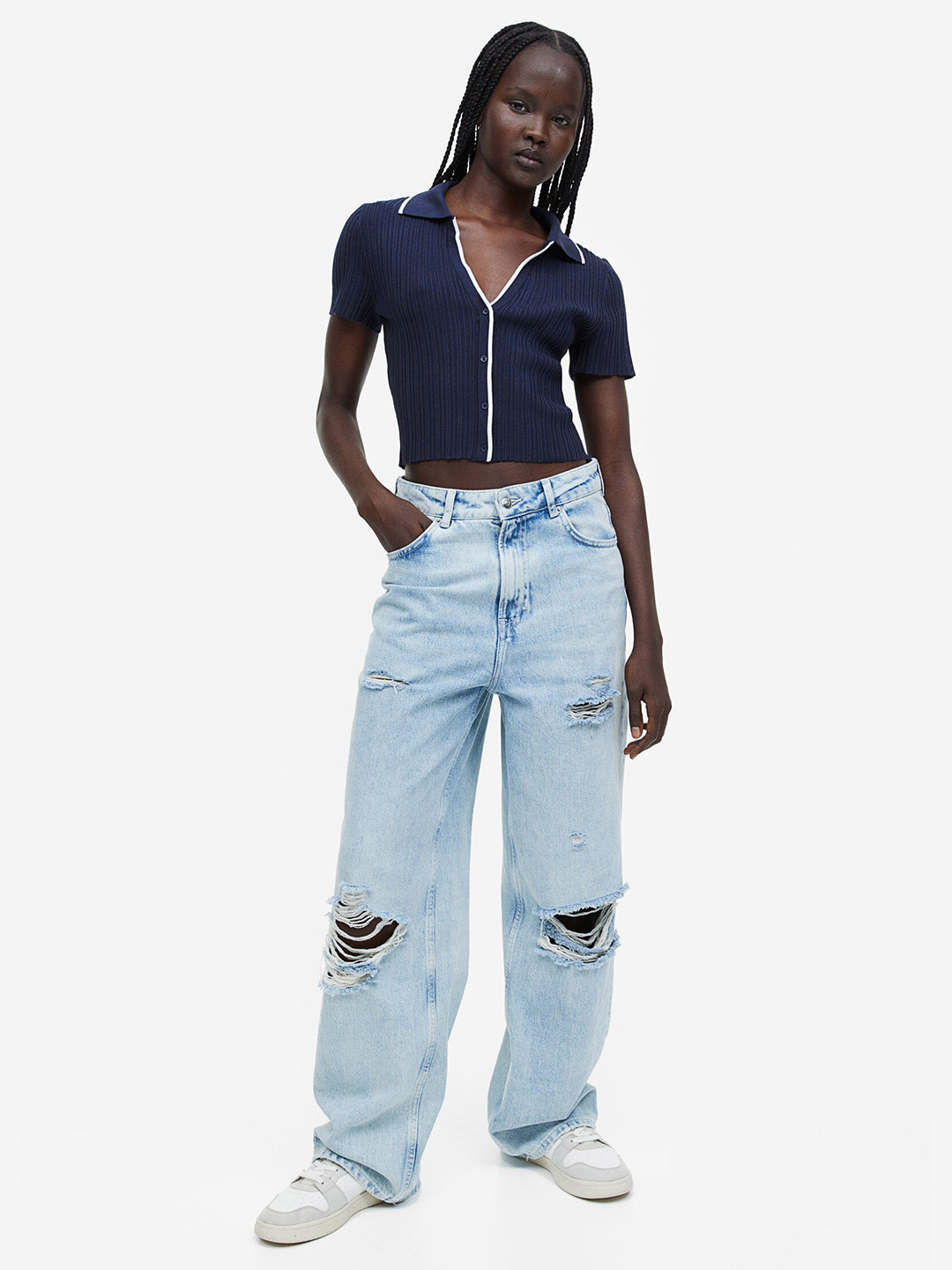 Buy H&M Collared Rib Knit Top Tops for Women 22720592 Myntra