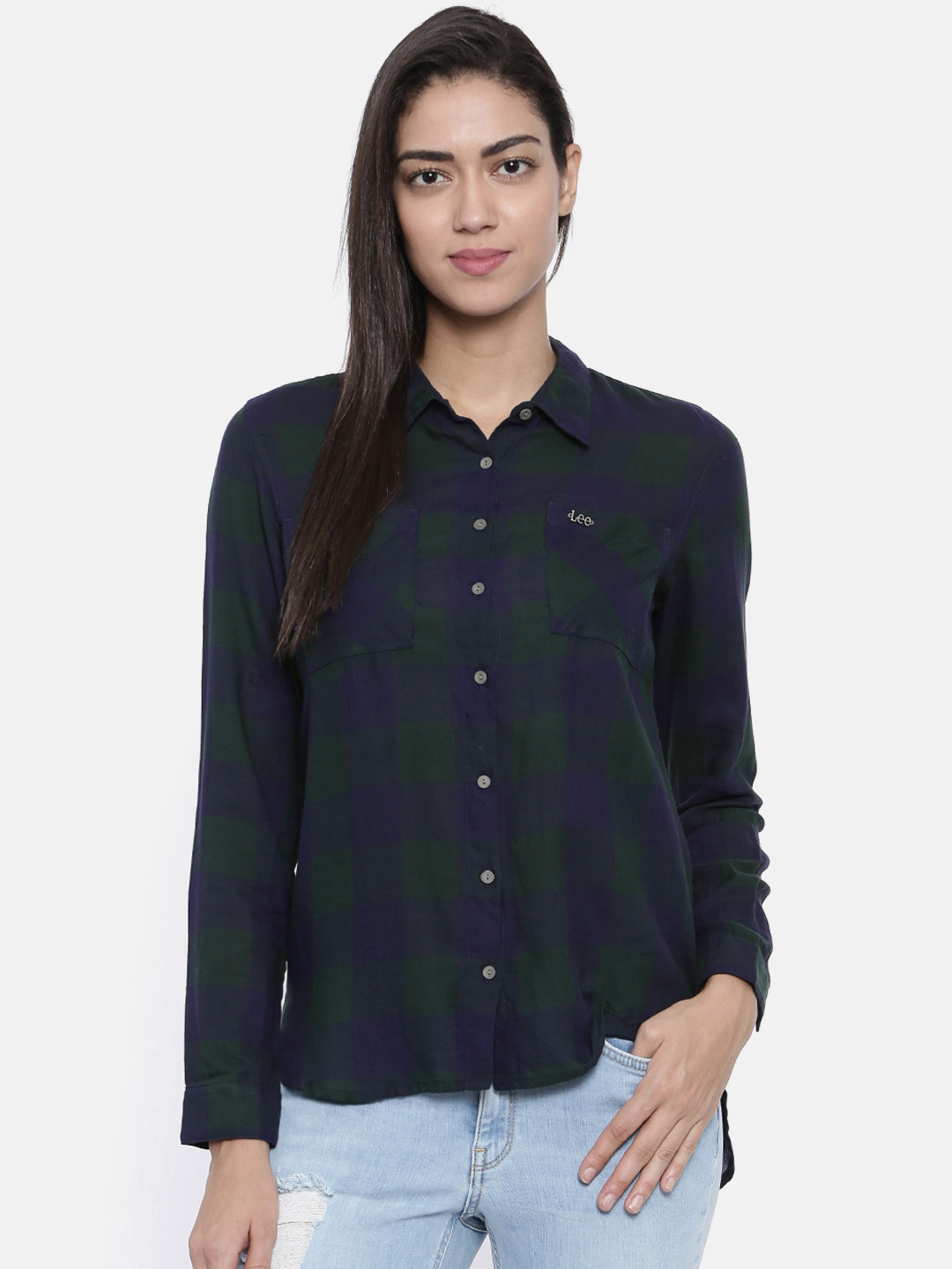 navy checked shirt womens