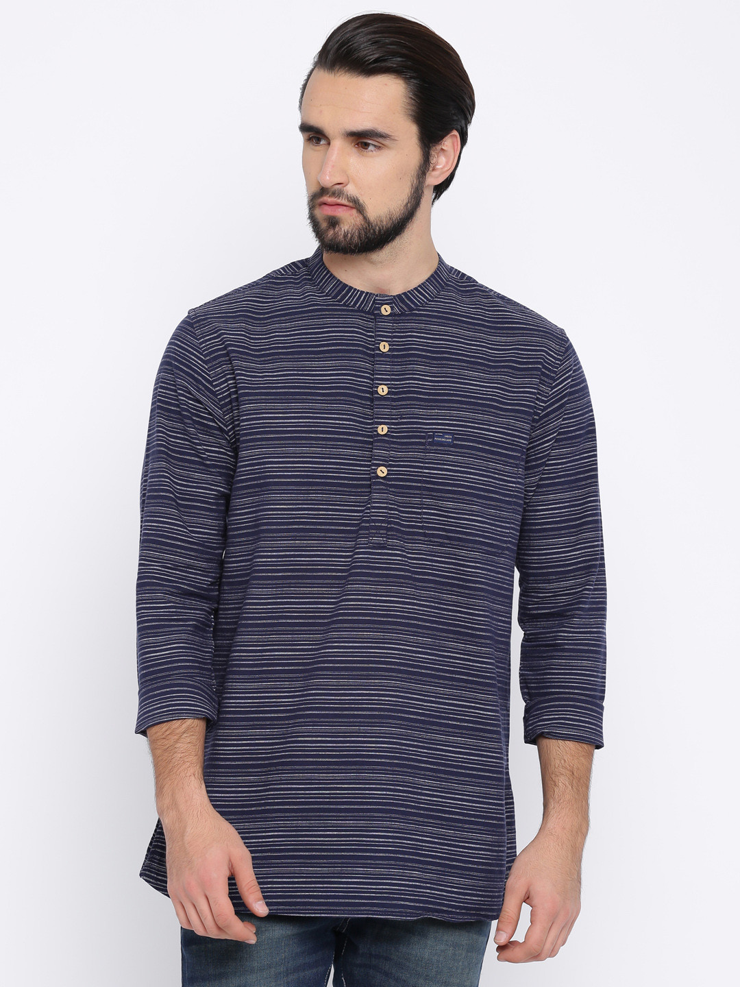 Buy Peter England Men Navy Blue & Off White Striped Straight Kurta - Kurtas for Men 2272674 | Myntra