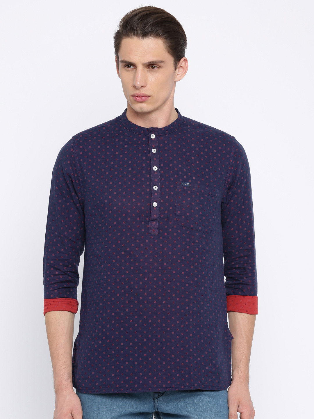 Buy Peter England Men Navy Blue Printed Straight Kurta - Kurtas for Men 2272679 | Myntra