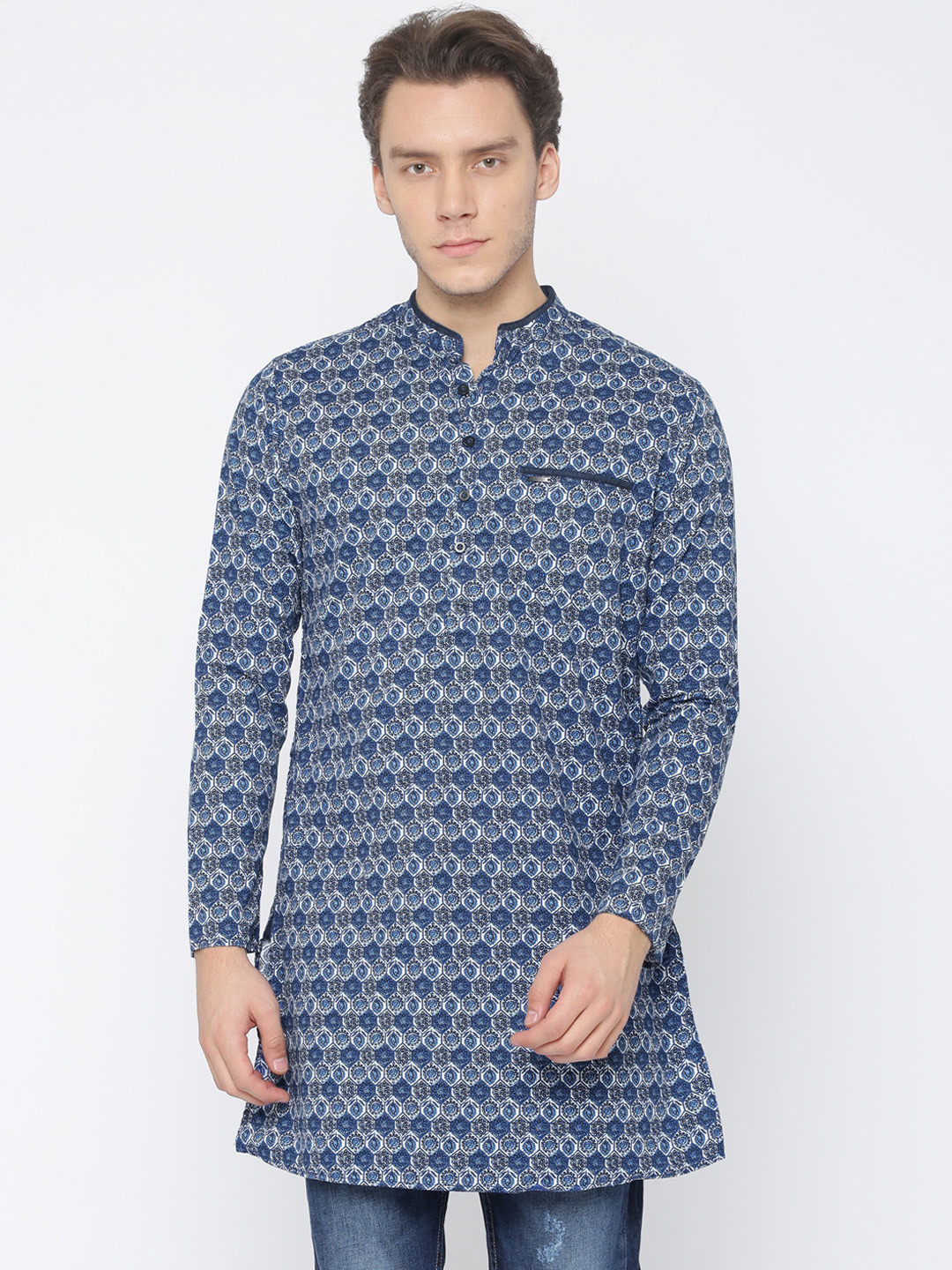 Buy Peter England Men Blue Printed Straight Kurta - Kurtas for Men 2272711 | Myntra