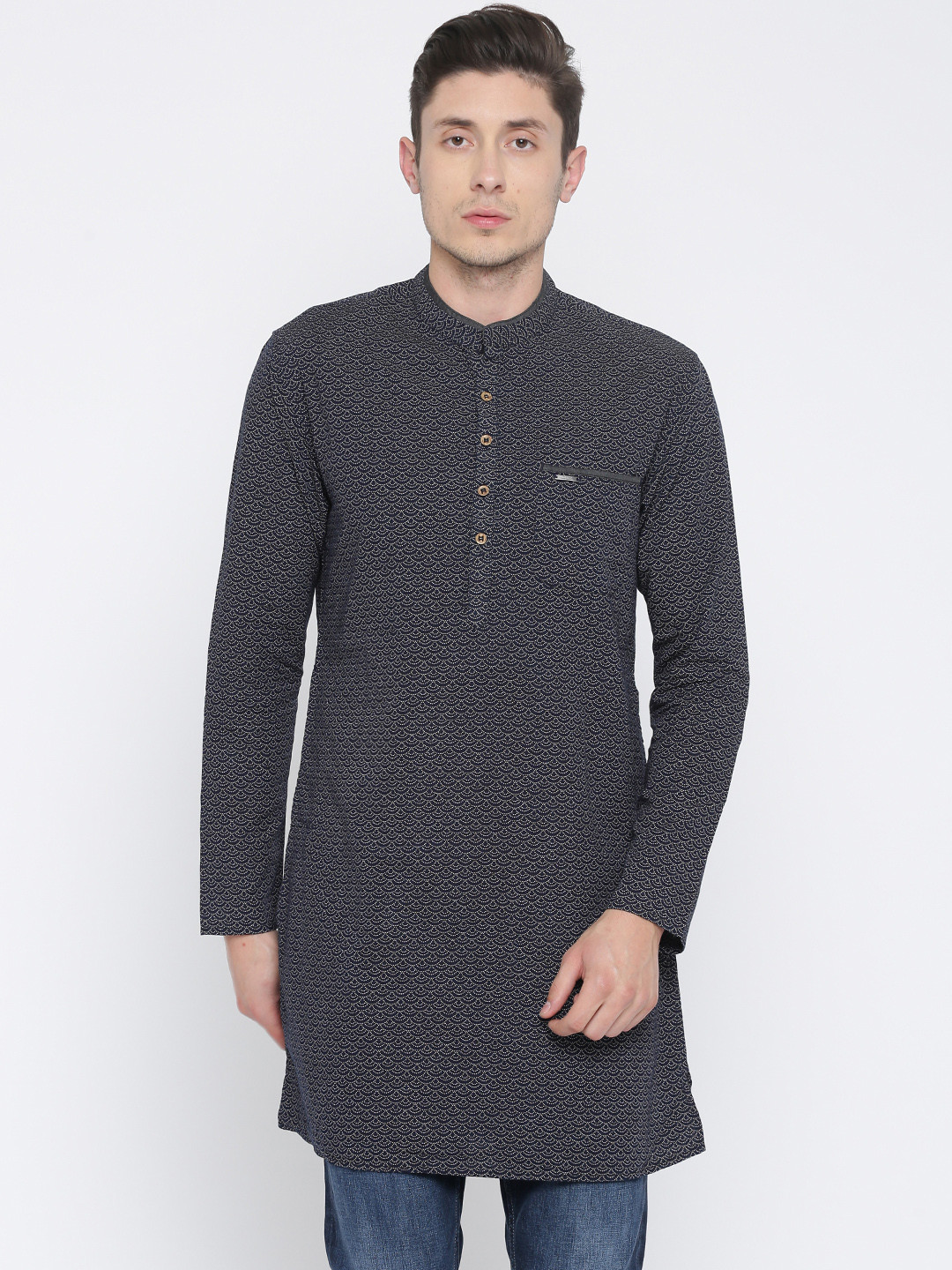 Buy Peter England Men Navy Blue Printed Straight Kurta - Kurtas for Men 2272713 | Myntra