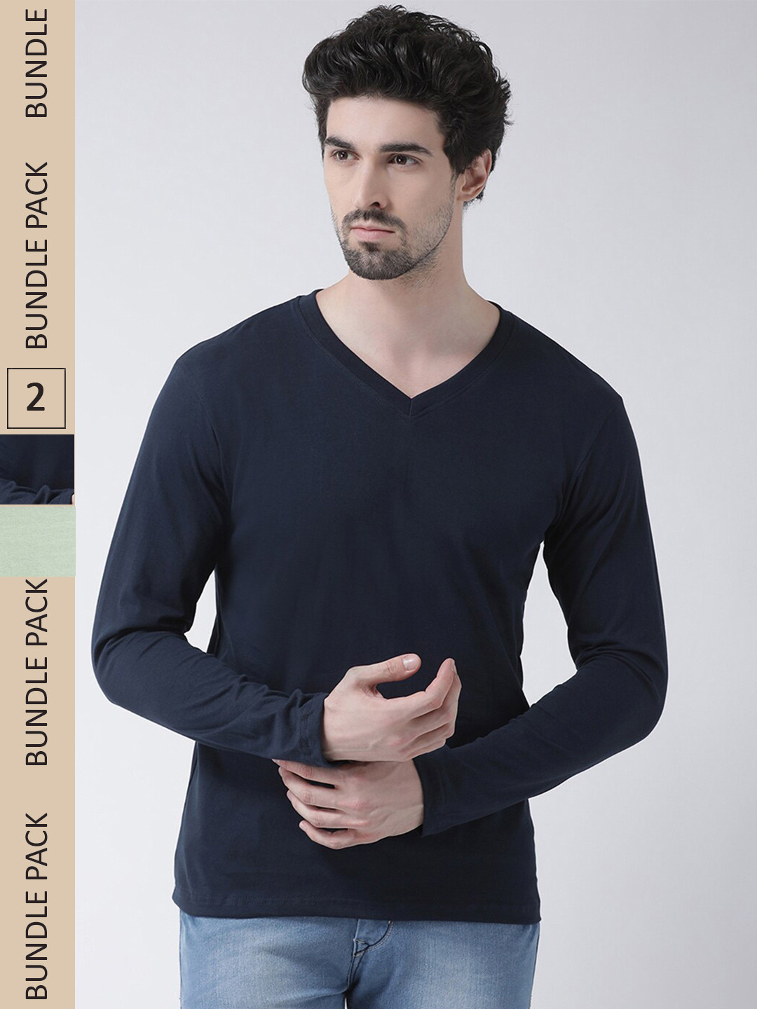 Buy Friskers Pack Of 2 V Neck Pure Cotton Slim Fit Long Sleeves T