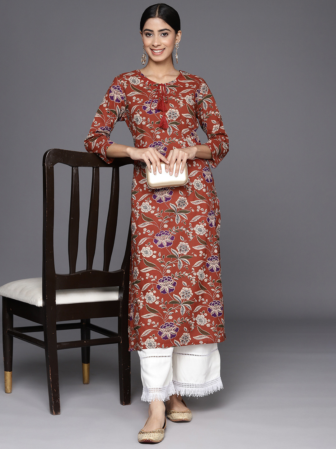 Varanga Buy Varanga Women Maroon & Beige Floral Printed Sequinned Floral Kurta ...