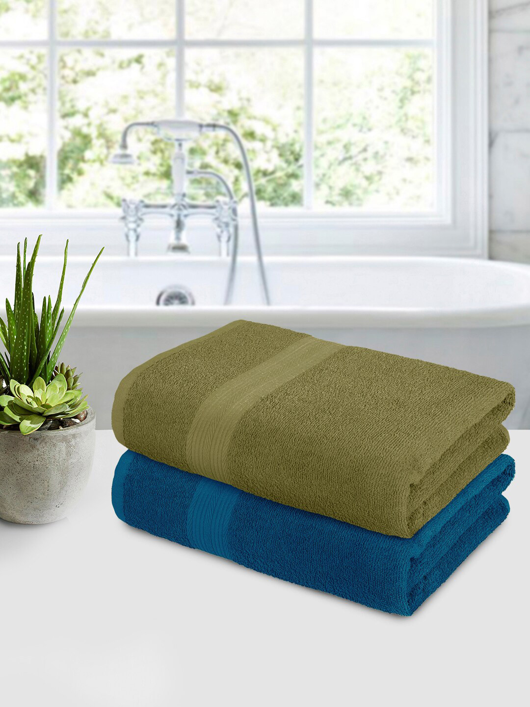 Buy Bedspun Blue & Green 2 Pieces Quick Dry Terry Cotton Bath Towels