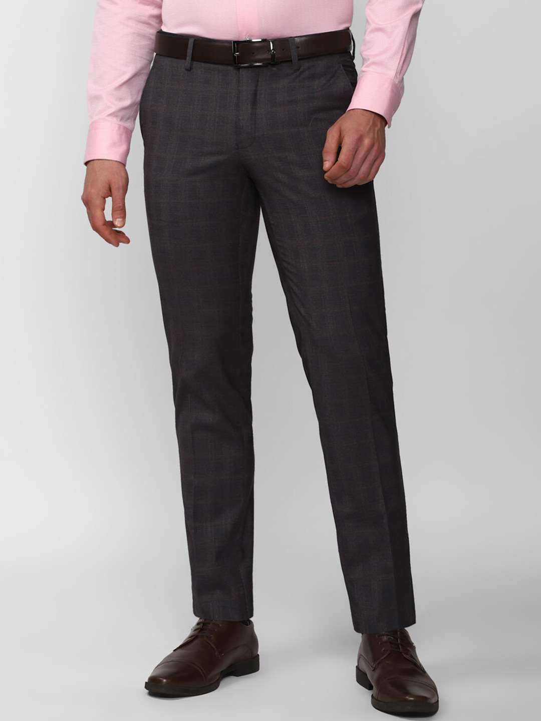 Buy Peter England Elite Men Checked Slim Fit Formal Trousers - Trousers ...