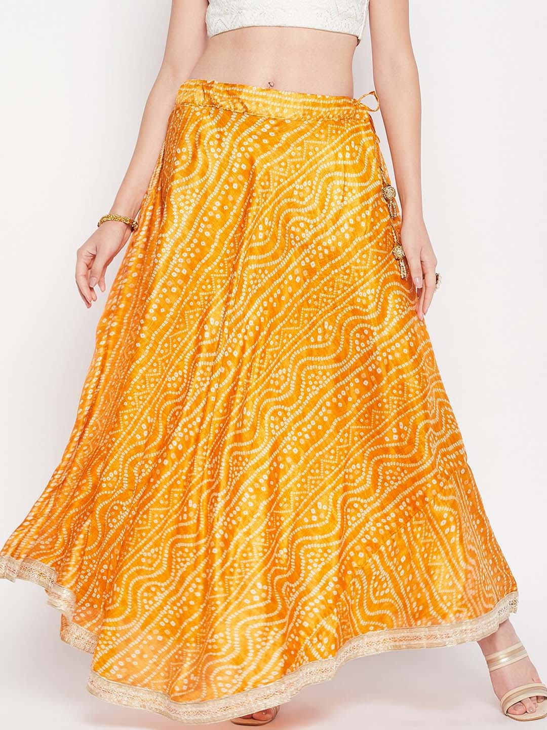 Mustard Printed Flared Maxi Skirt