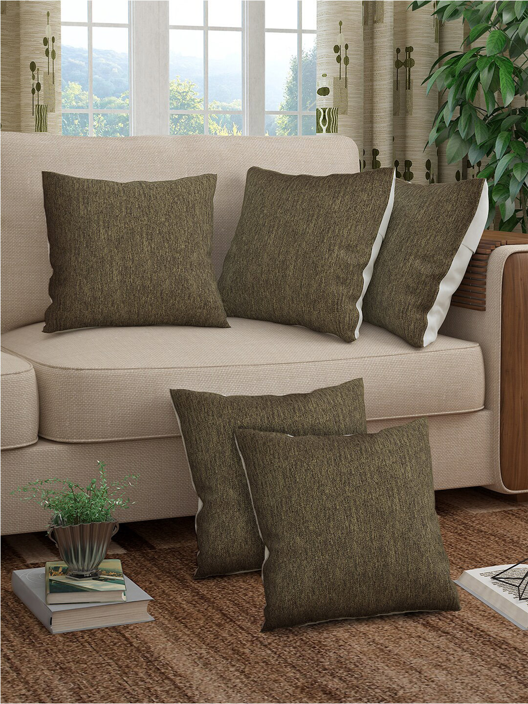 Buy Storyhome Alegra Brown 5 Pieces Square Cushion Covers Cushion