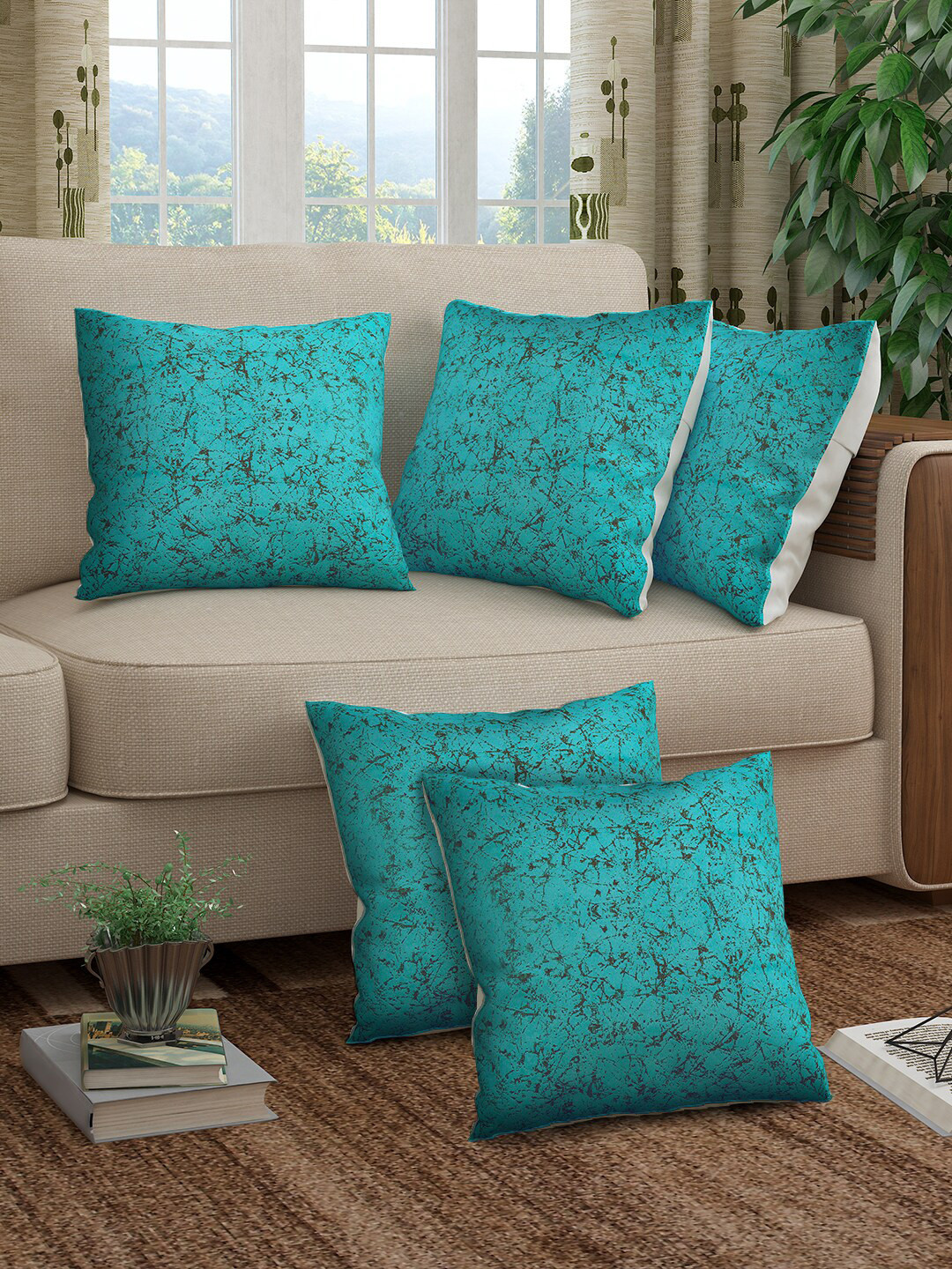 Buy Storyhome Alegra Blue & Black 5 Pieces Abstract Printed Square