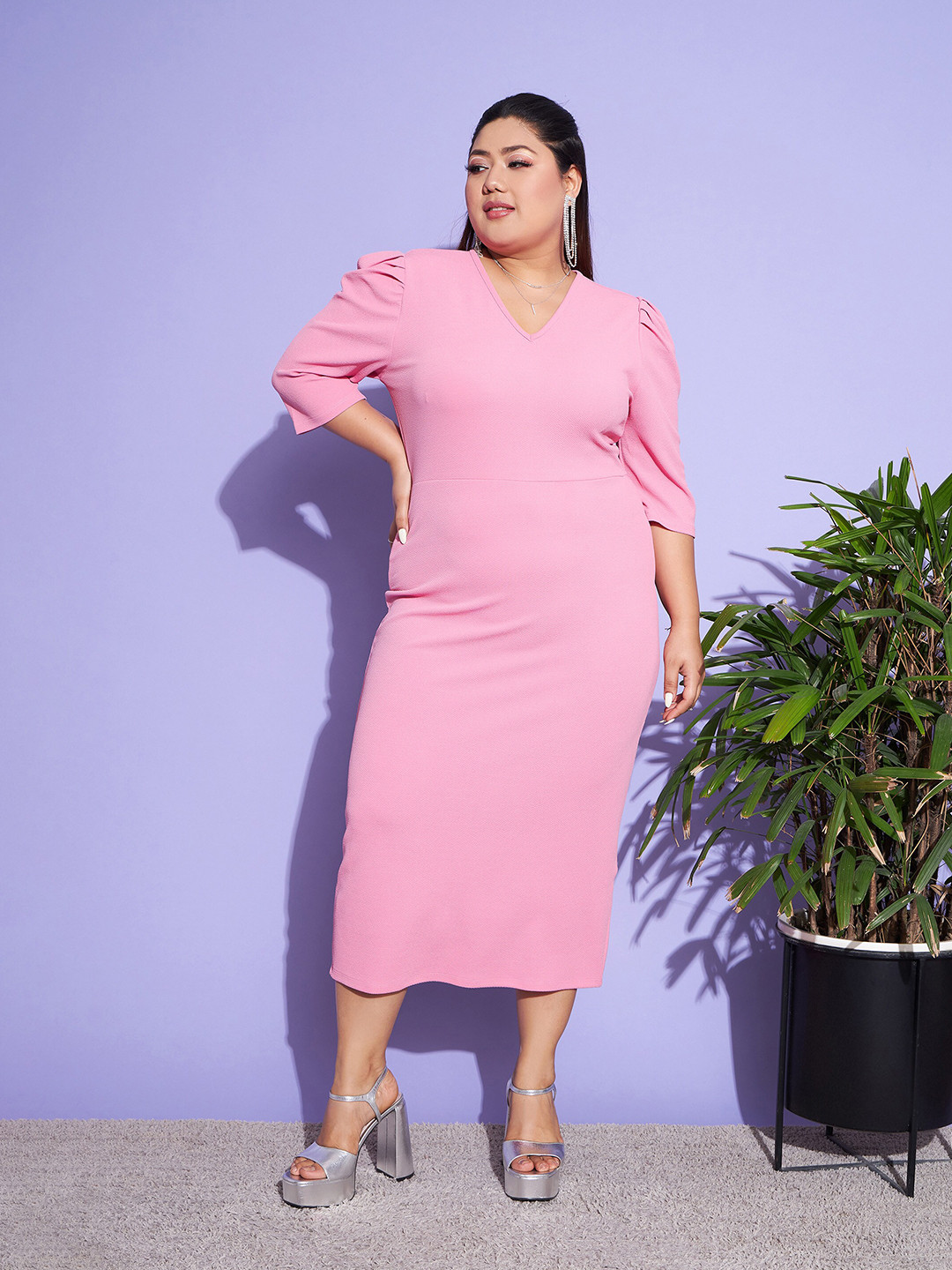 Buy Sassafras Curve Plus Size Puff Sleeve Sheath Dress Dresses For
