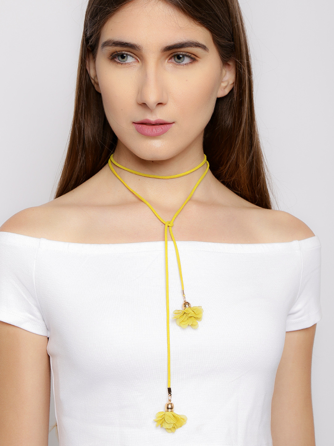 Buy DressBerry Lime Green Floral Open Ended Necklace Necklace And