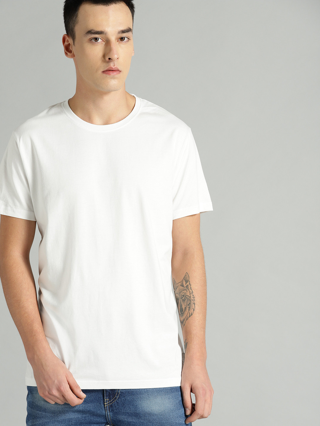 Buy Roadster Men White Pure Cotton T Shirt Tshirts for Men 2275365