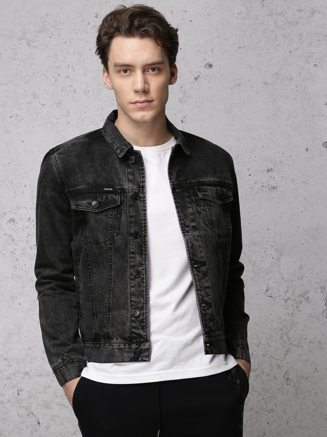 Buy Ecko Unltd Men Charcoal Solid Denim Jacket Jackets for Men