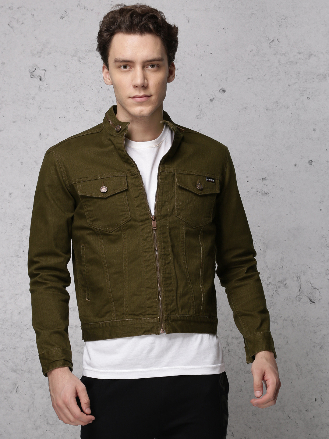 Buy Ecko Unltd Men Olive Green Solid Denim Jacket Jackets for Men 2275425 Myntra
