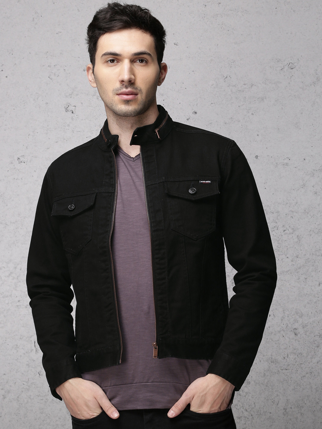Buy Ecko Unltd Men Black Solid Denim Jacket - Jackets for Men 2275430 | Myntra