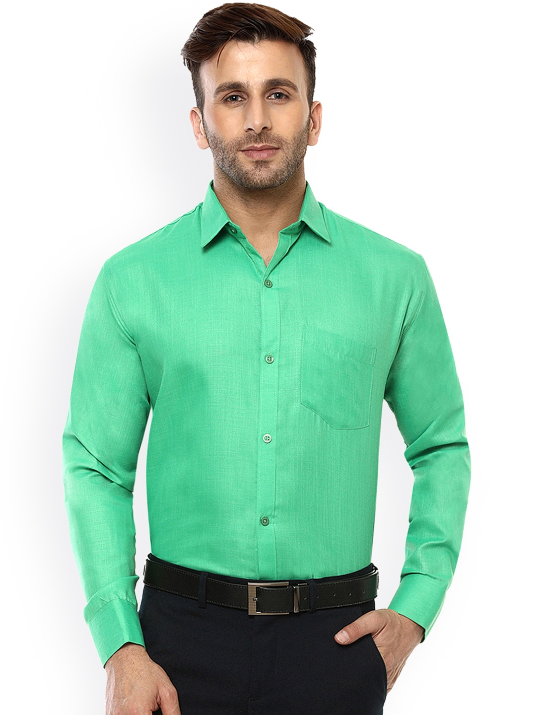 Buy Hangup Men Lime Green Comfort Regular Fit Solid Formal Shirt ...