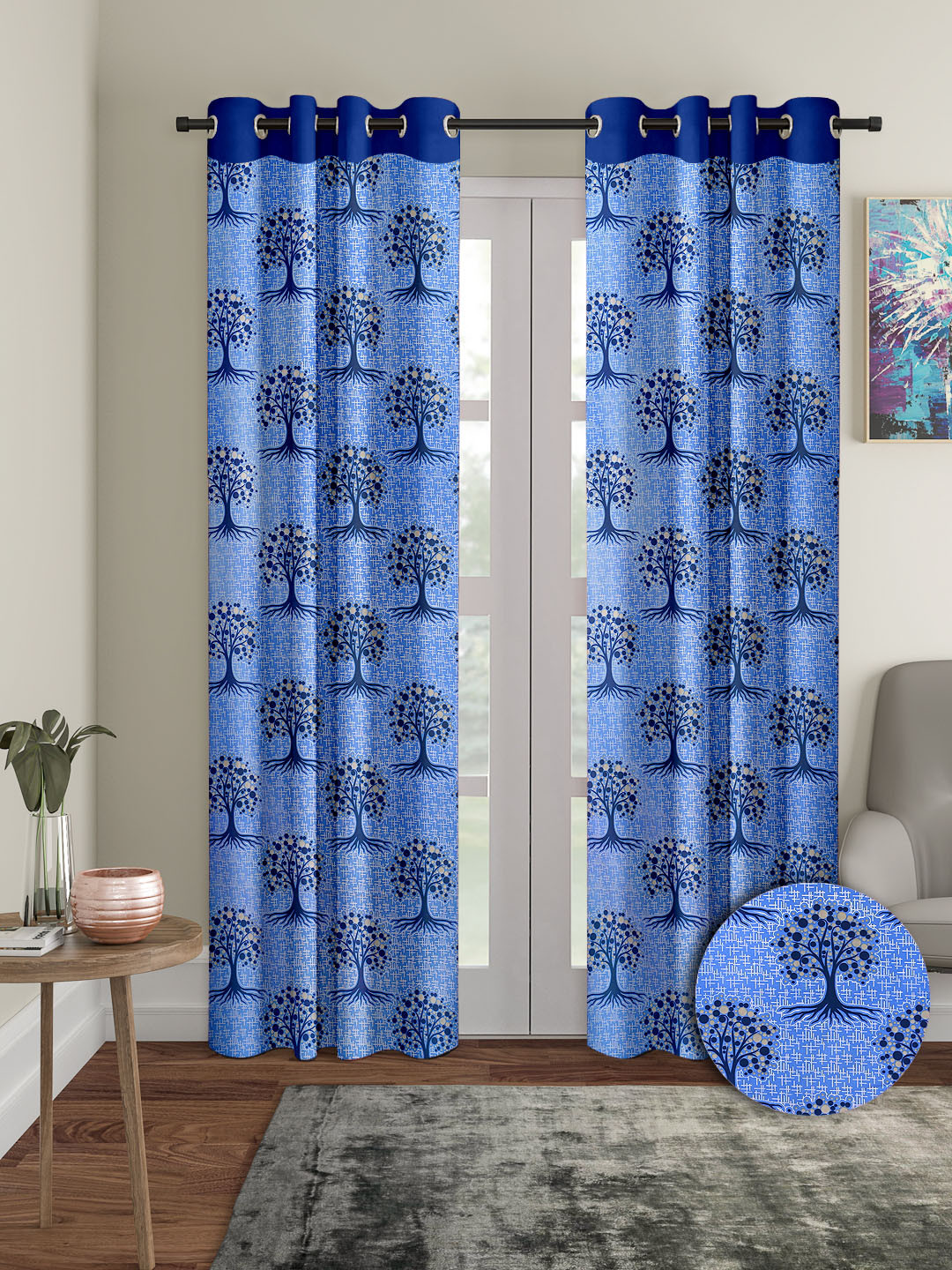 Buy Cortina Navy Blue & Black 2 Pieces Quirky Printed Door Curtains