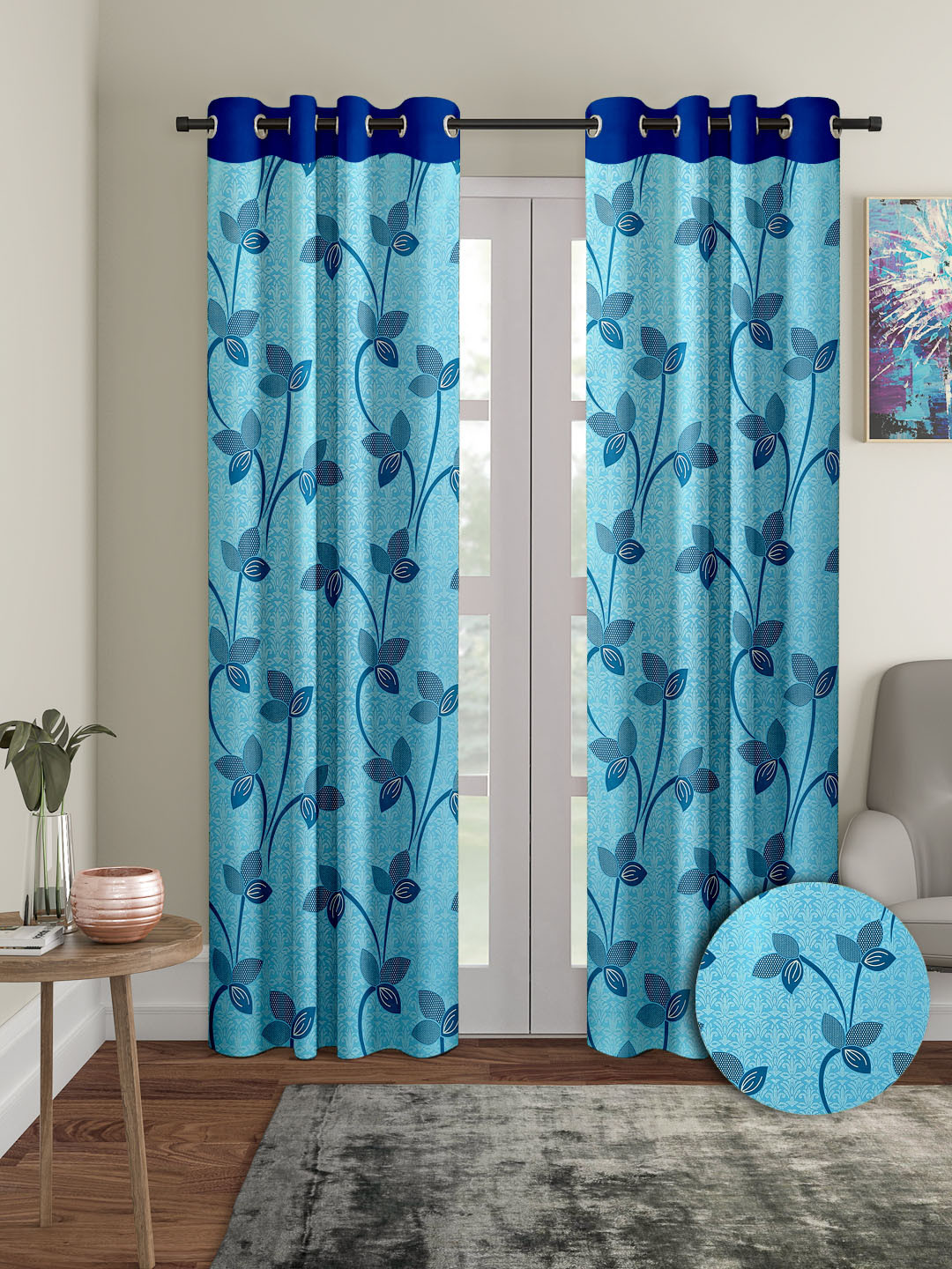 Buy Cortina Blue & White 2 Pieces Quirky Printed Door Curtains
