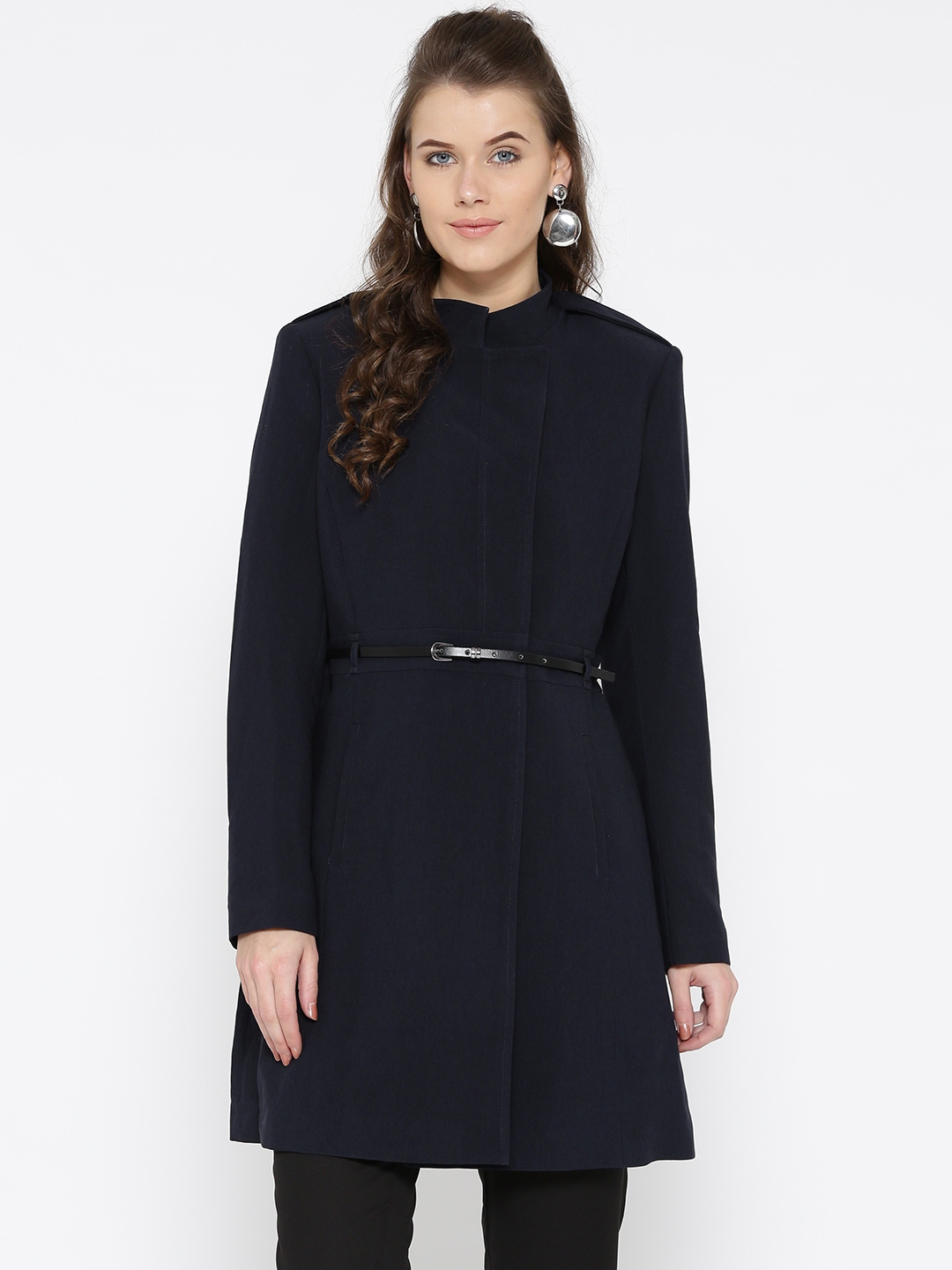 Buy U.S. Polo Assn. Women Navy Blue Longline Coat - Coats for Women ...