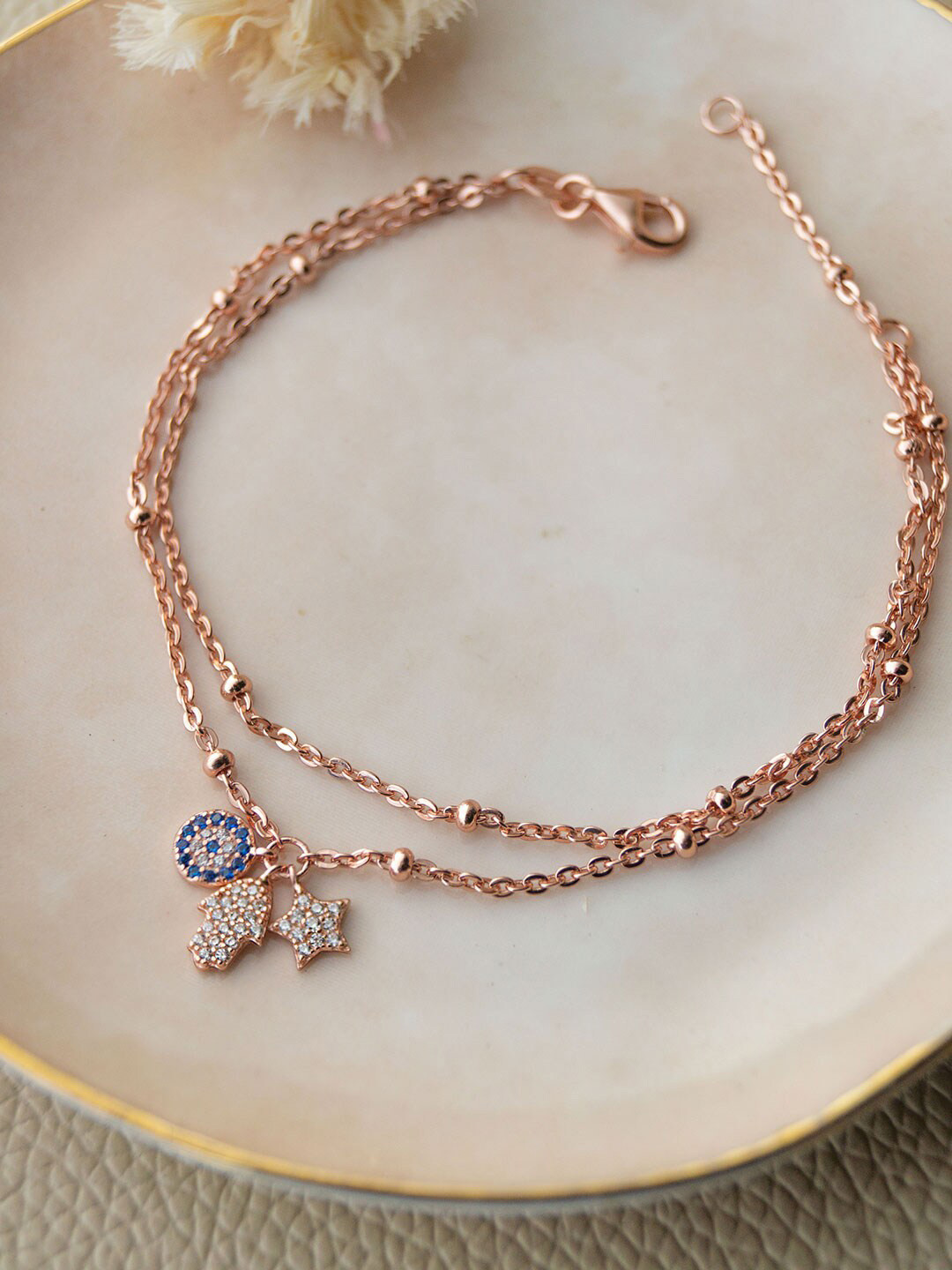 Buy MANNASH Women Sterling Silver Cubic Zirconia Rose Gold Plated Link