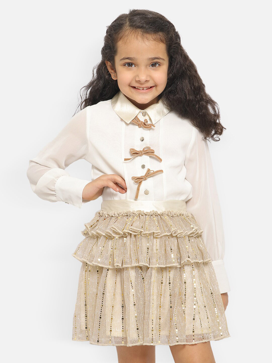 Nautinati Girls Checked High Neck Puff Sleeves Sheath Dress main image 1