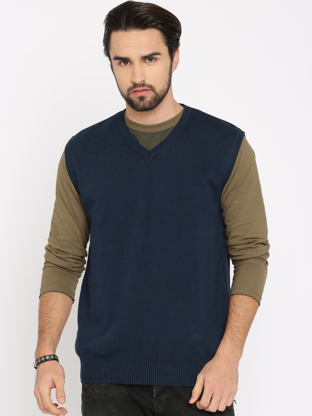 Buy Roadster Men Navy Blue Solid Sweater Vest Sweaters for Men