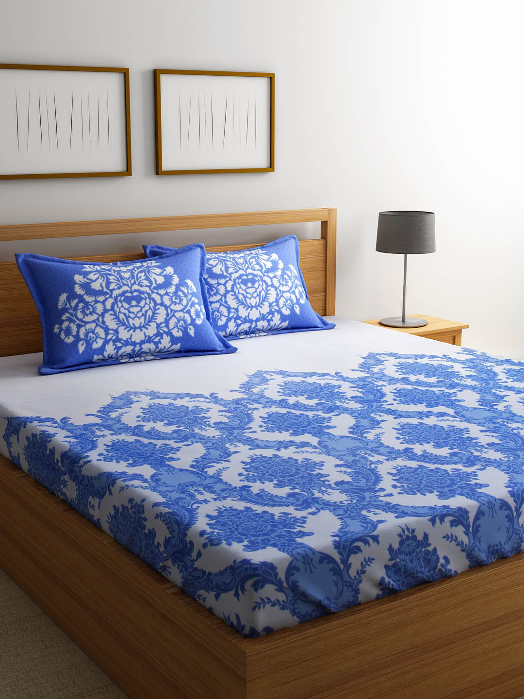 Buy Portico New York Blue & White Ethnic Motifs Flat 144 TC Cotton 1