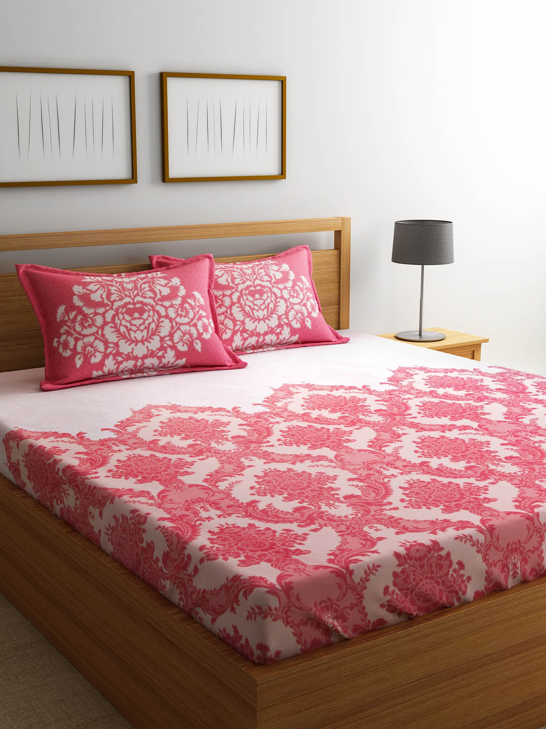 Buy Portico New York Coral Red & Off White 144 TC Cotton 1 King