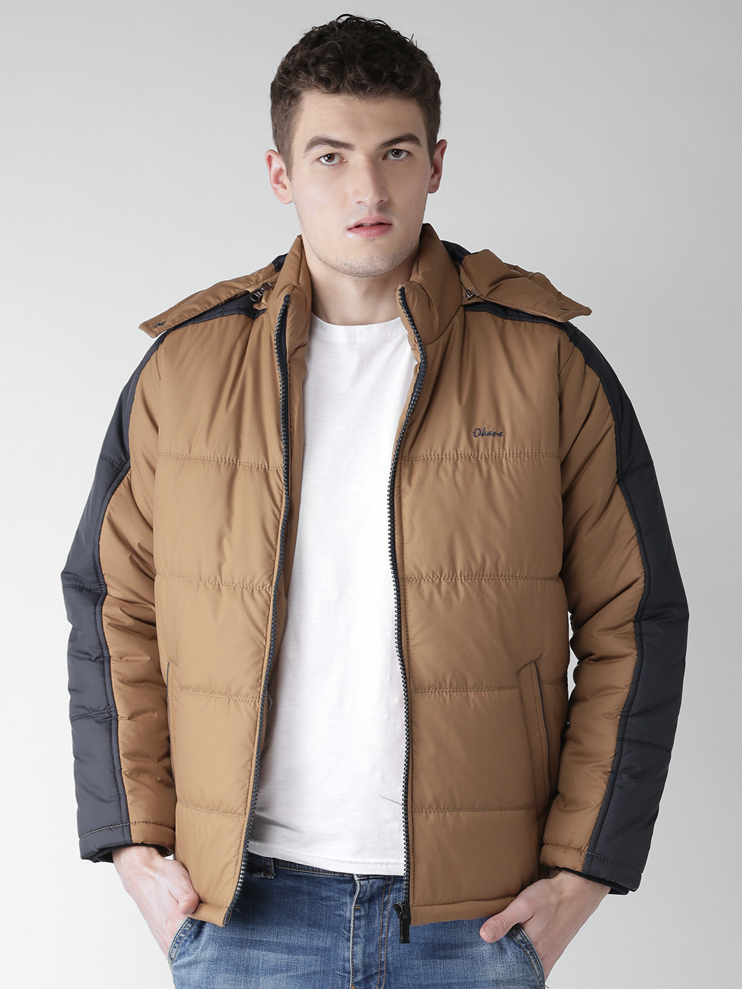 Buy Okane Men Khaki Solid Hooded Quilted Jacket Jackets for Men