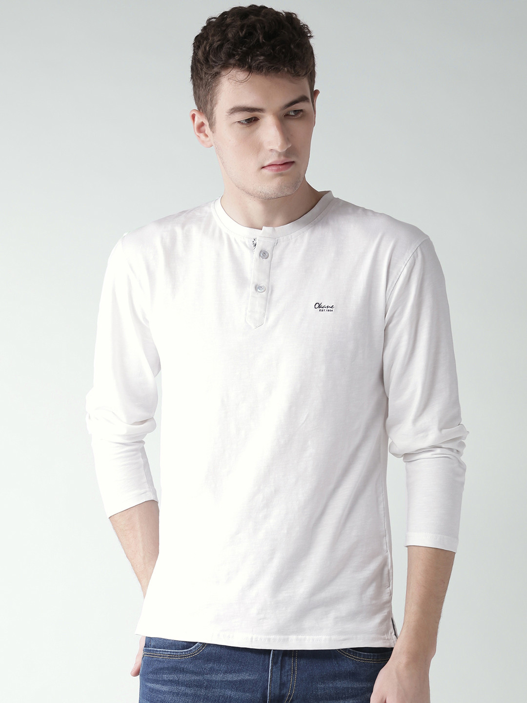 Buy Okane Men White Solid Henley Neck T Shirt Tshirts for Men 2277537