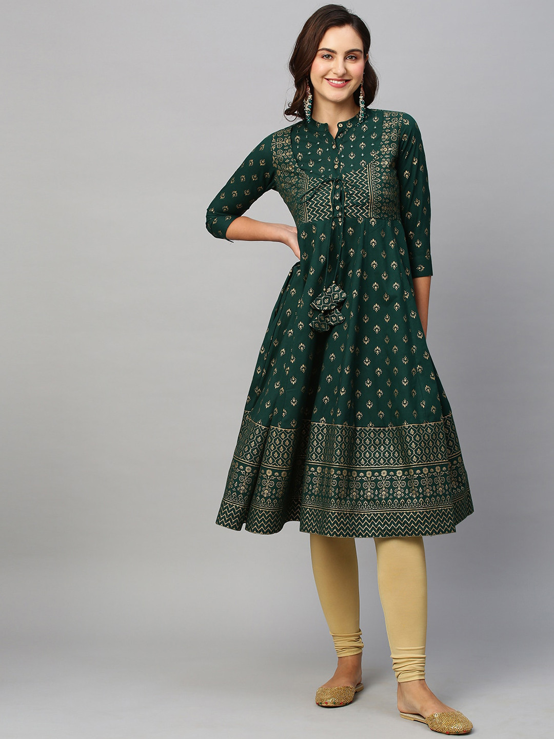 Buy KALINI Ethnic Motifs Printed Band Collar Anarkali Kurta Kurtas